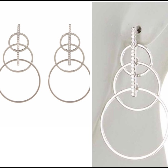 EXCLUSIVE DROP EARRINGS CZ TRIPLE ROS PAVE SILVER - Picture 3 of 4